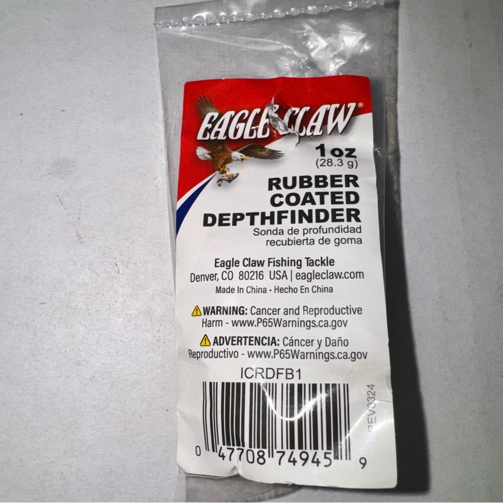 Eagle Claw Fishing Tackle 1oz Rubber Coated Yellow Depth Finder
